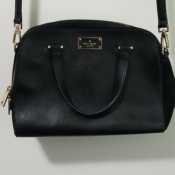 Kate Spade Leather and Suede Shoulder Satchel Cross Body Strap Black - Picture 2 of 8
